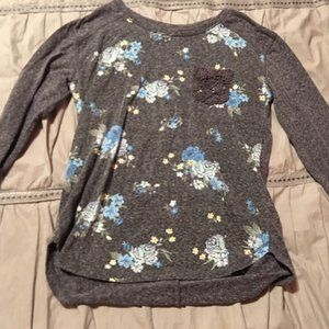 Kids grey long sleeve shirt with flowers